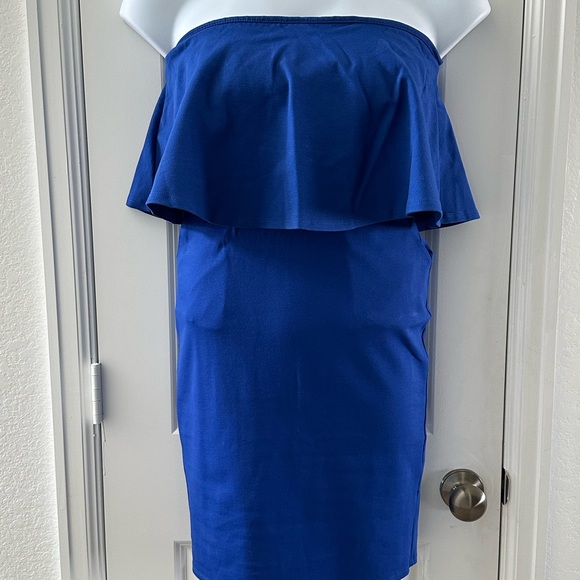 Strapless Blue Ruffle Dress Size L Rolla Coster Rayon Blend - Picture 3 of 8